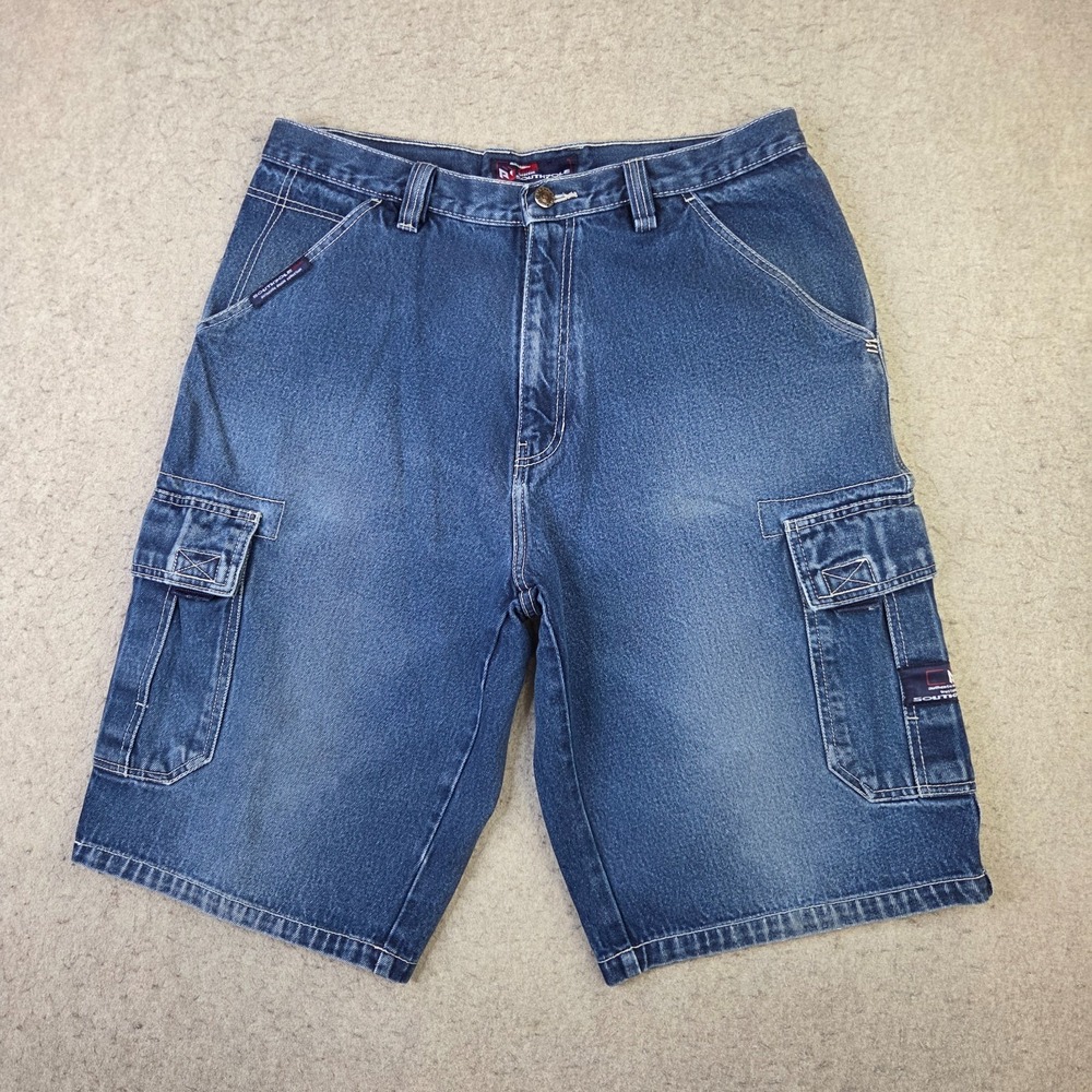 Rare Vintage Y2K Southpole Men's 36 Baggy Denim Jorts Patchwork Hip Hop Shorts